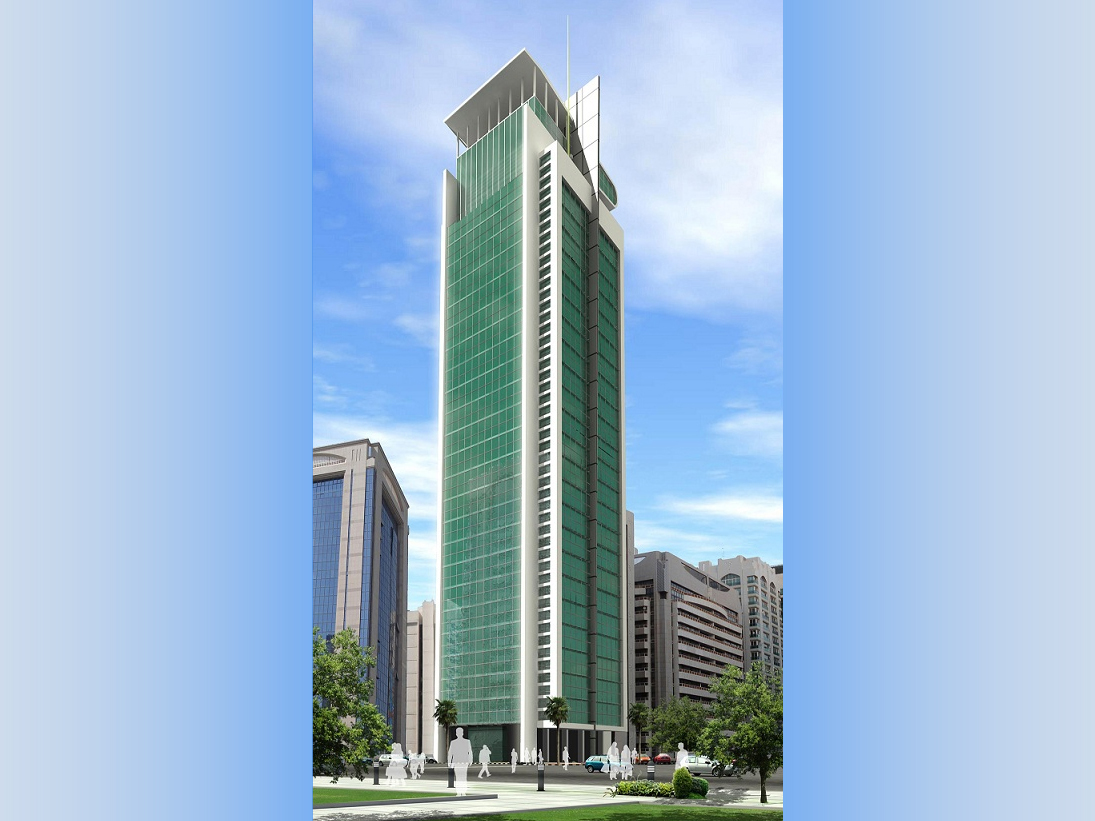 Office Building Ground floor and 23 floors and penthouse at Abu Dhabi UAE 23 floors and penthouse Office building street view in Abu Dhabi UAE